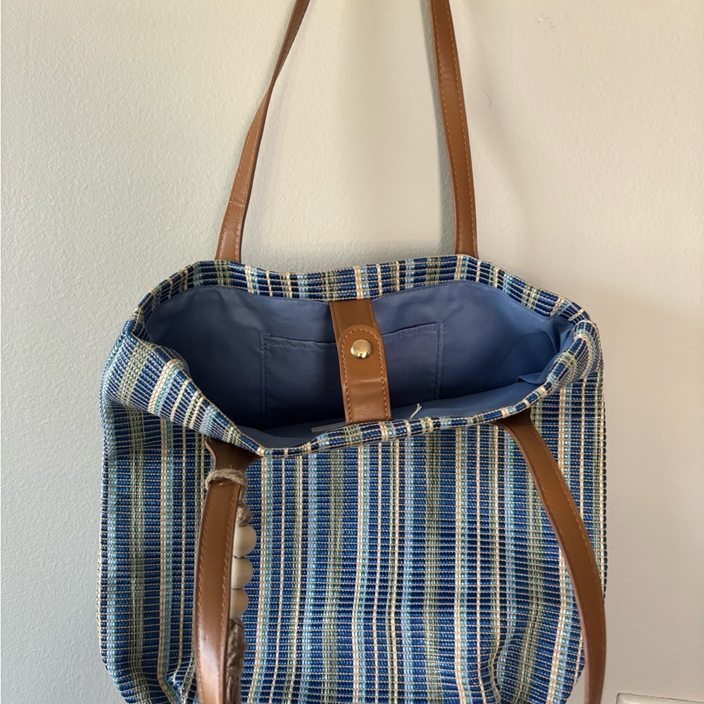 Striped Blue and Brown Tote Bag